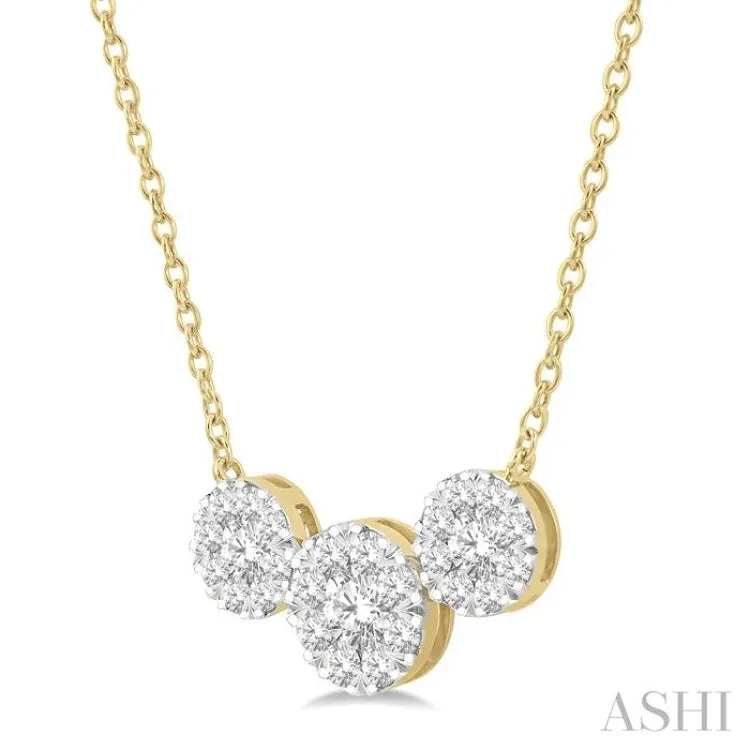 1 1/2 Ctw 3-Stone Lovebright Round Cut Diamond Necklace in 14K Yellow and White Gold