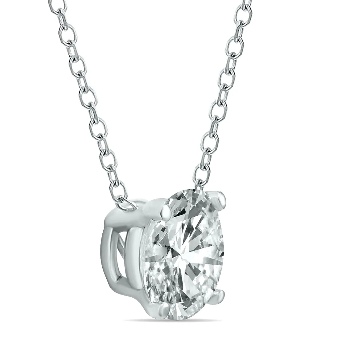 1 Carat Floating Round Diamond Solitaire Necklace In 14K White Gold