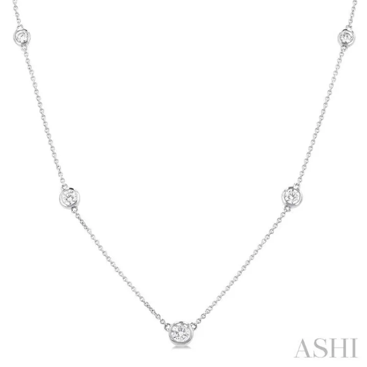 1 ctw Bezel Set Round Cut Diamond Station Necklace in 14K White Gold