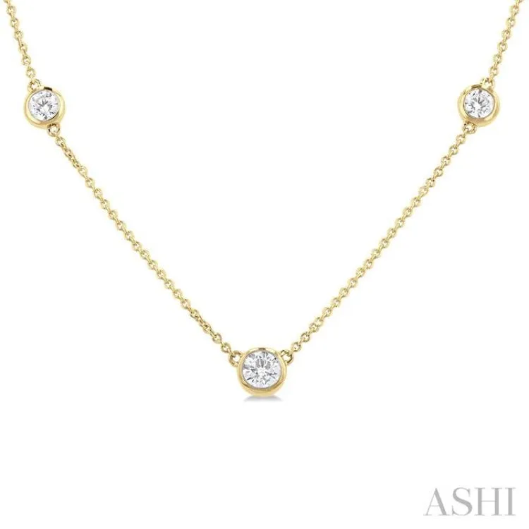 1 ctw Bezel Set Round Cut Diamond Station Necklace in 14K Yellow Gold