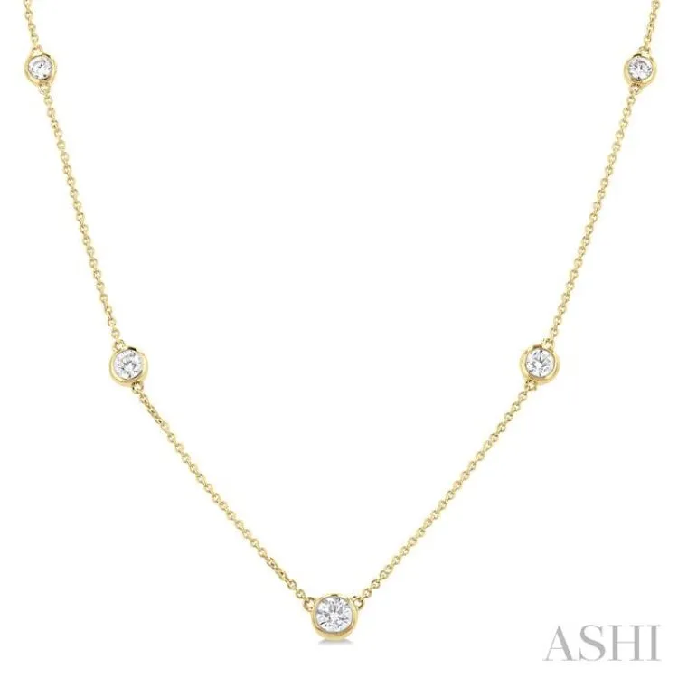 1 ctw Bezel Set Round Cut Diamond Station Necklace in 14K Yellow Gold