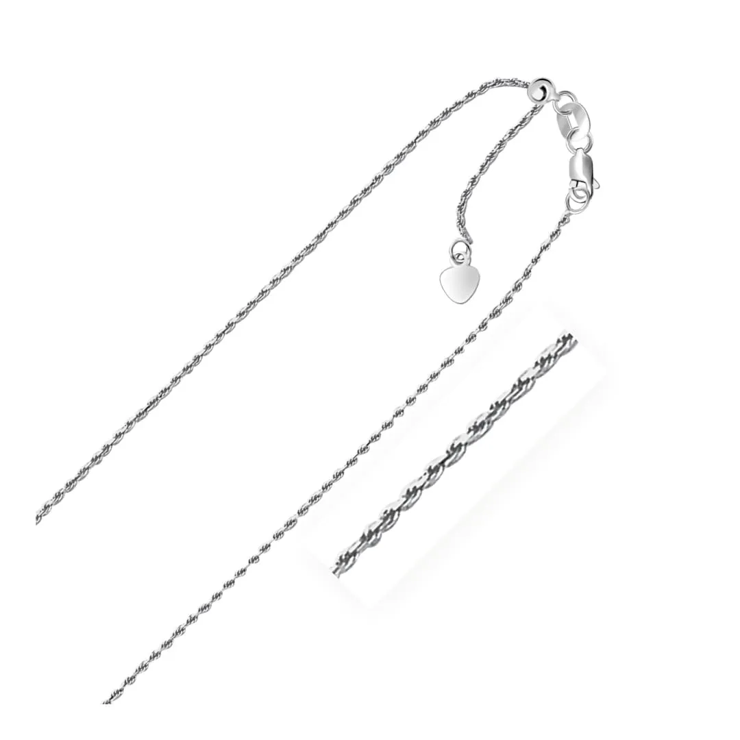 10K White Gold Adjustable 1.0mm Rope Chain - Elegant and Durable Jewelry for Every Occasion