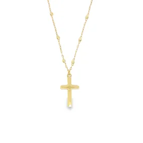 10K Yellow Gold Cross Pendant on Beaded Chain