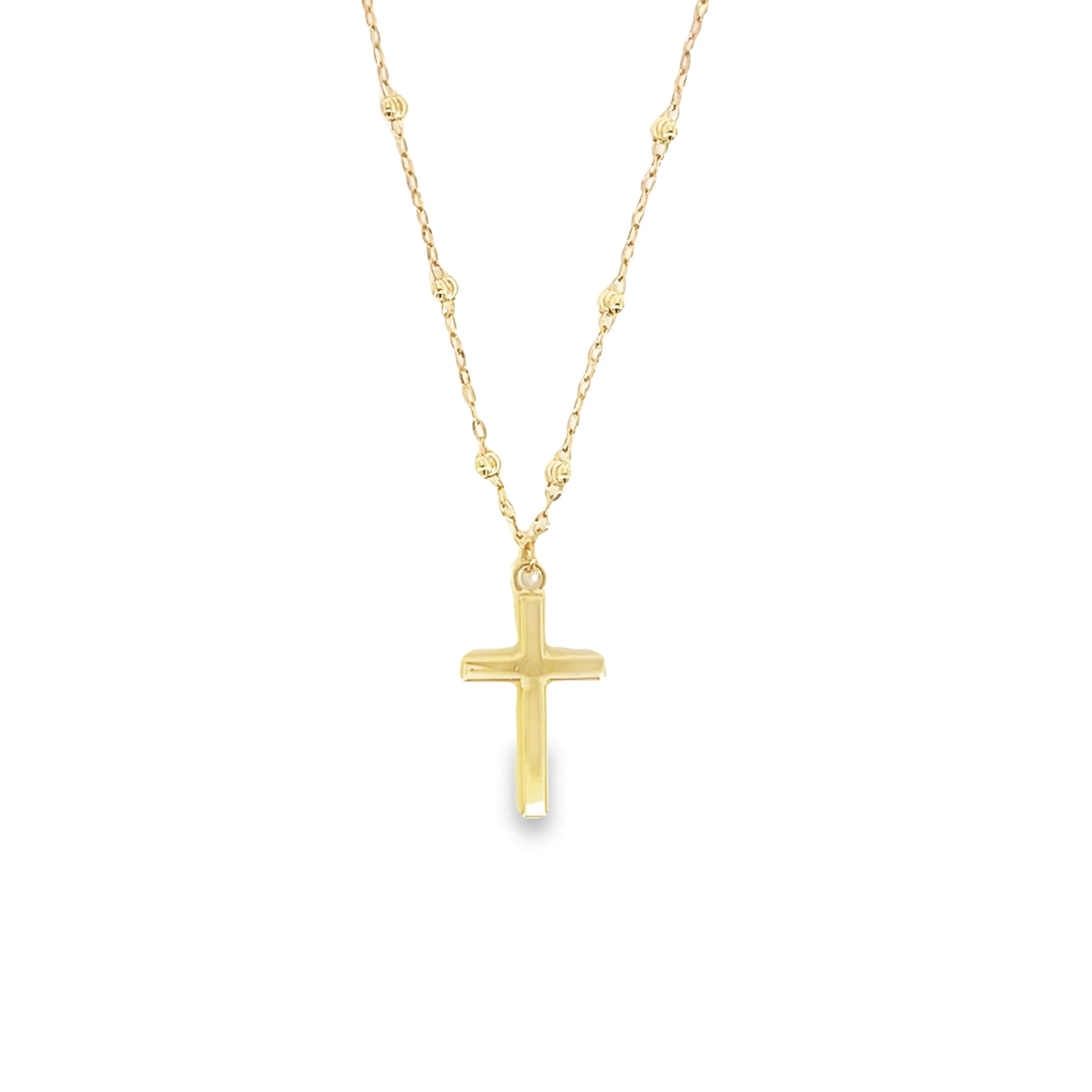 10K Yellow Gold Cross Pendant on Beaded Chain