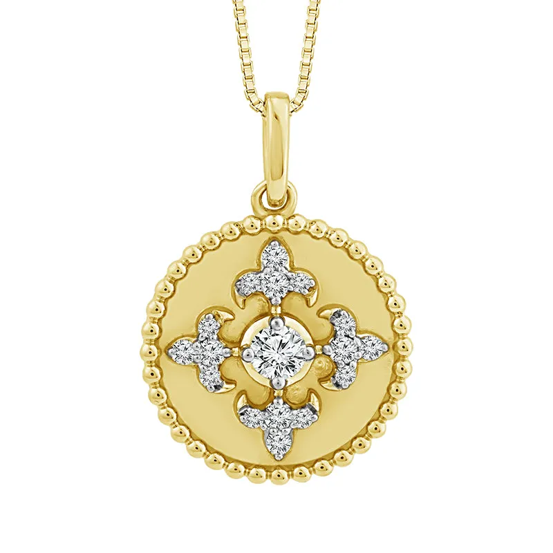 10K Yellow Gold Diamond Four Point Medallion Necklace