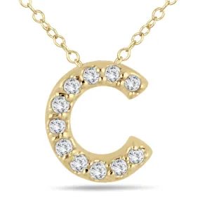 1/10 Carat Tw C Initial Diamond Pendant In 10K Yellow Gold