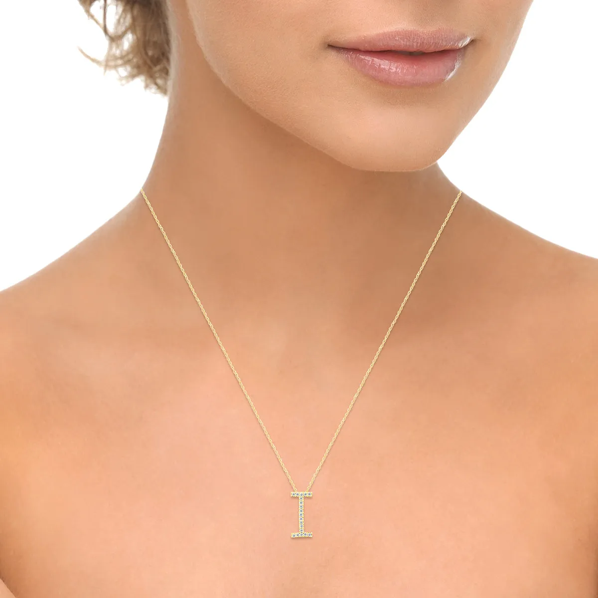 1/10 Carat Tw I Initial Diamond Pendant Necklace In 10K Yellow Gold With Adjustable Chain