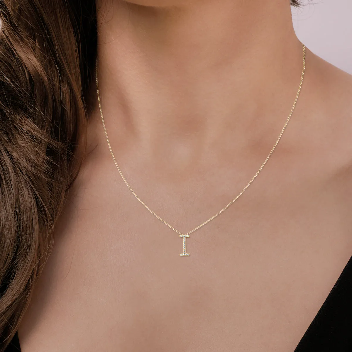 1/10 Carat Tw I Initial Diamond Pendant Necklace In 10K Yellow Gold With Adjustable Chain