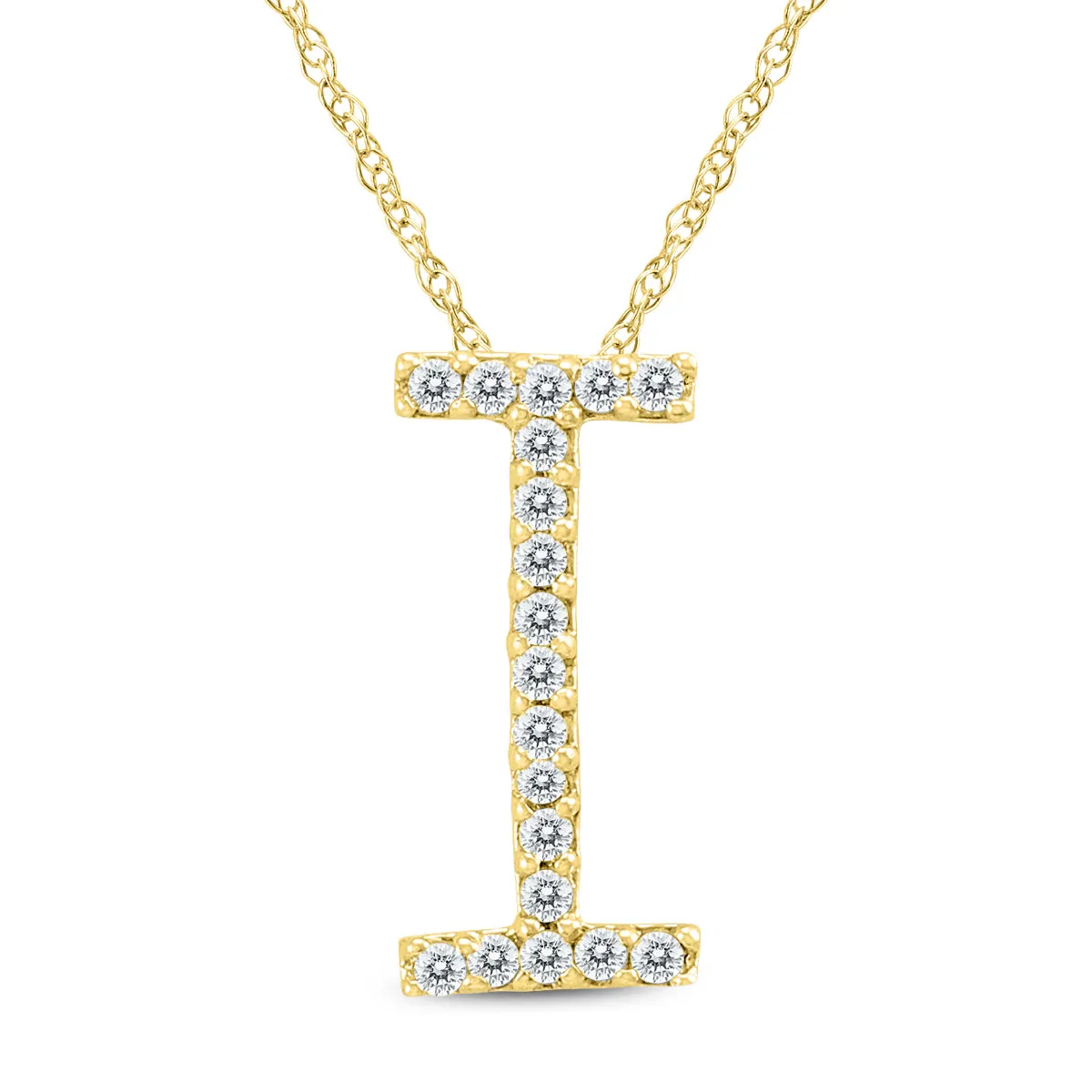 1/10 Carat Tw I Initial Diamond Pendant Necklace In 10K Yellow Gold With Adjustable Chain