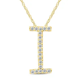 1/10 Carat Tw I Initial Diamond Pendant Necklace In 10K Yellow Gold With Adjustable Chain