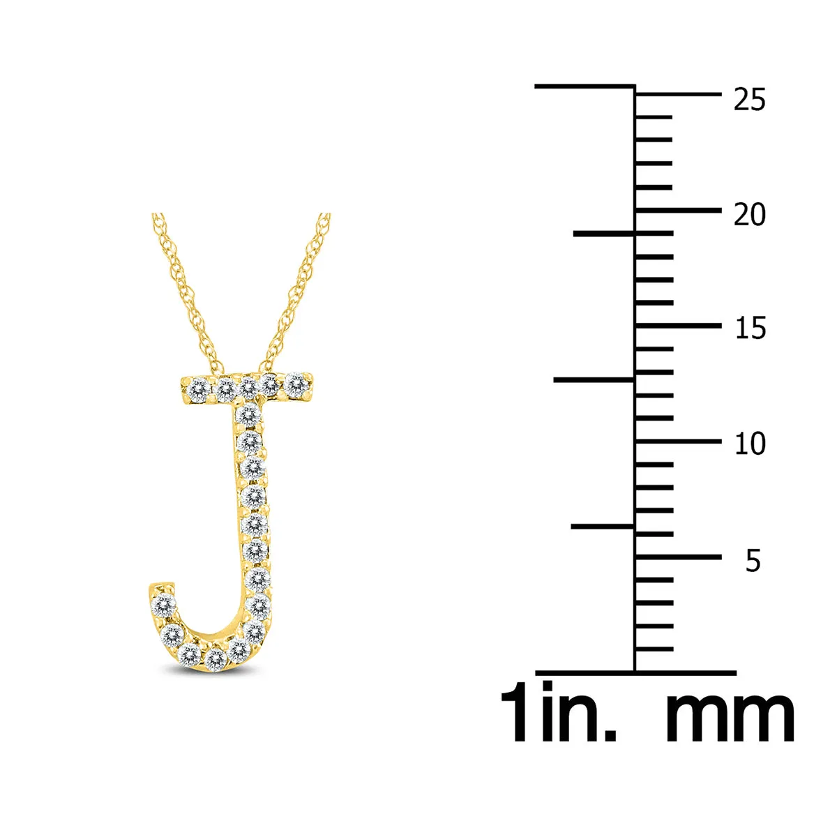 1/10 Carat Tw J Initial Diamond Pendant Necklace In 10K Yellow Gold With Adjustable Chain