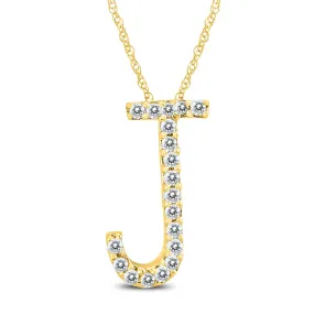 1/10 Carat Tw J Initial Diamond Pendant Necklace In 10K Yellow Gold With Adjustable Chain