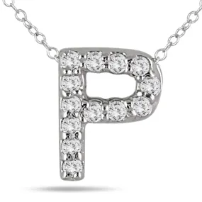 1/10 Carat Tw P Initial Diamond Pendant In 10K White Gold