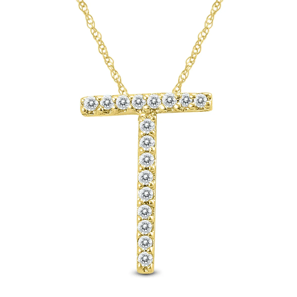 1/10 Carat Tw T Initial Diamond Pendant Necklace In 10K Yellow Gold With Adjustable Chain