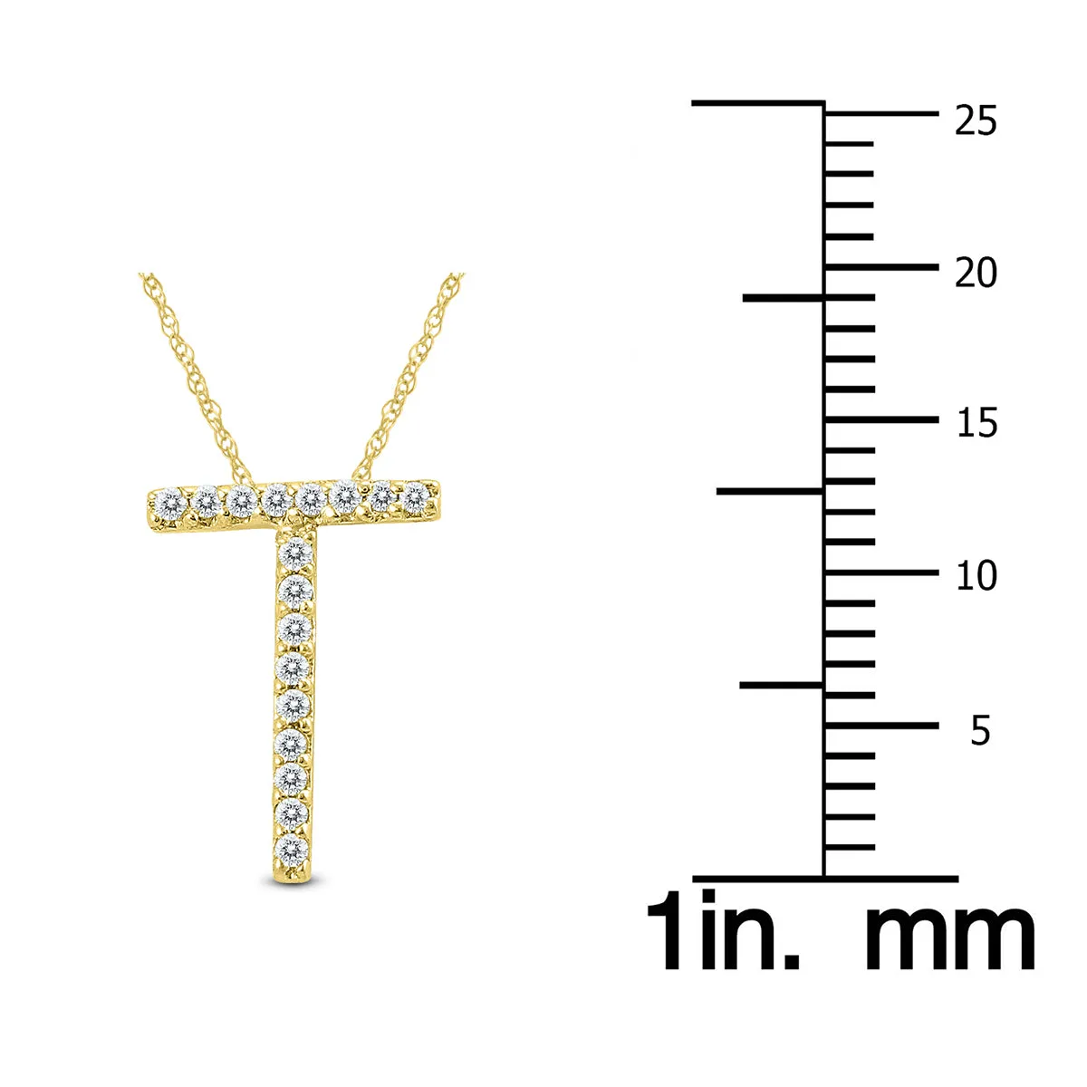 1/10 Carat Tw T Initial Diamond Pendant Necklace In 10K Yellow Gold With Adjustable Chain