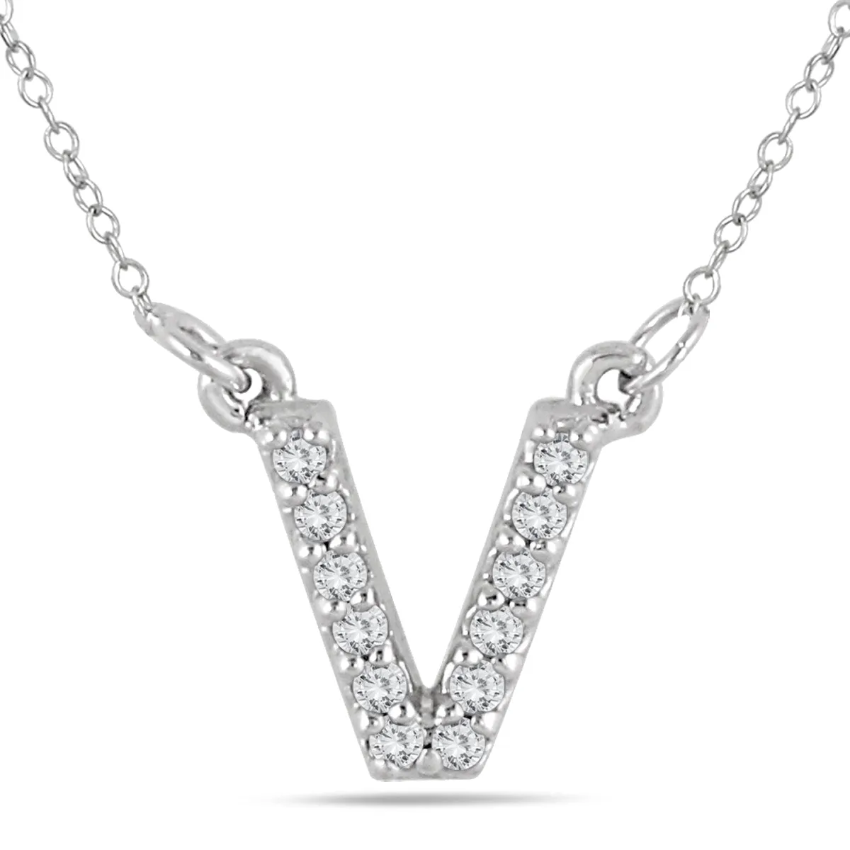 1/10 Carat Tw V Initial Diamond Pendant In 10K White Gold