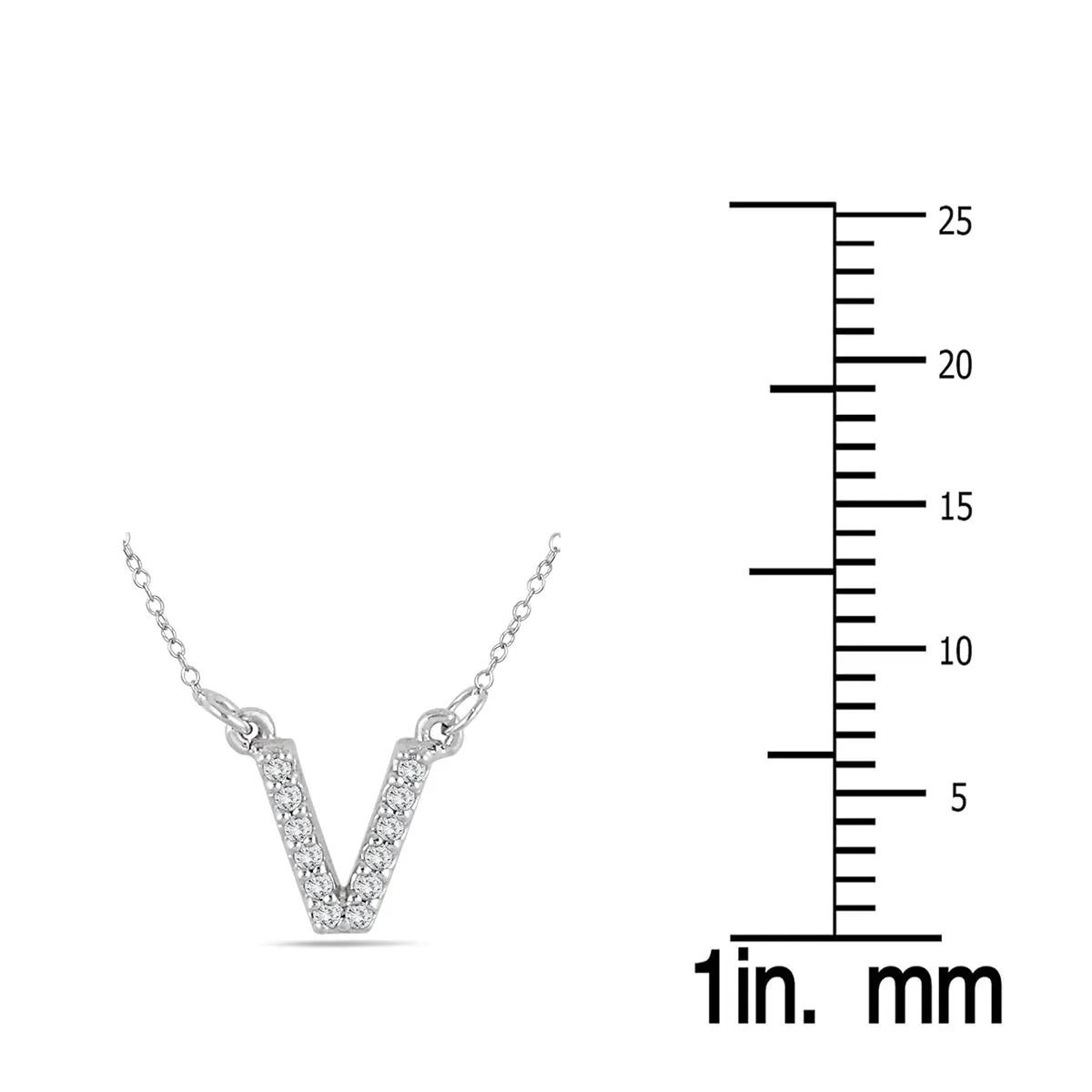 1/10 Carat Tw V Initial Diamond Pendant In 10K White Gold