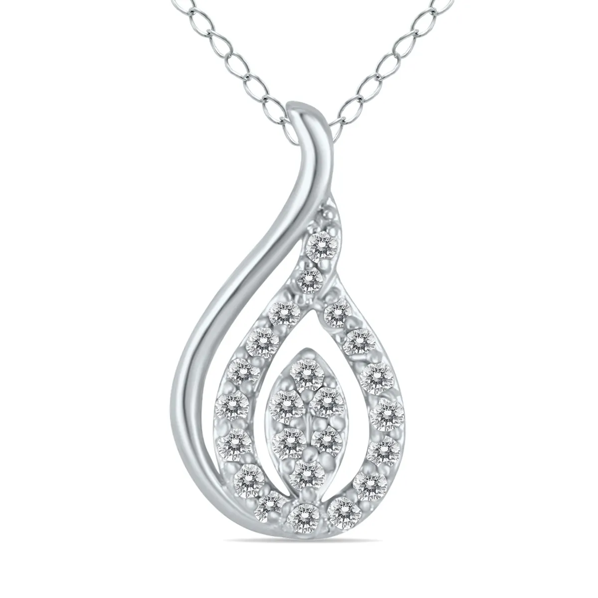 1/4 Ctw Natural Diamond Tear Drop Pendant In 10K White Gold