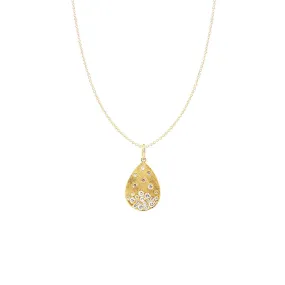 14 Karat Yellow Matte Gold Pear Pendant with Diamonds