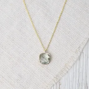 14k Cushion Green Amethyst Necklace