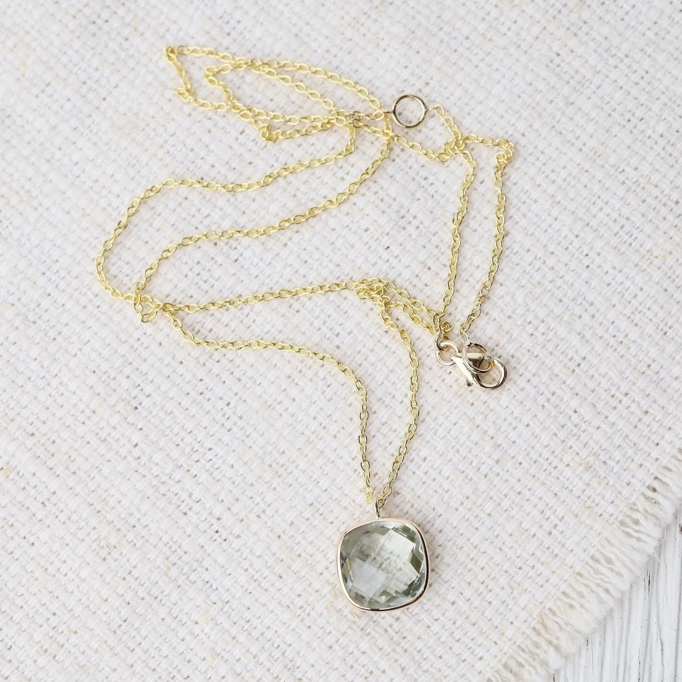 14k Cushion Green Amethyst Necklace