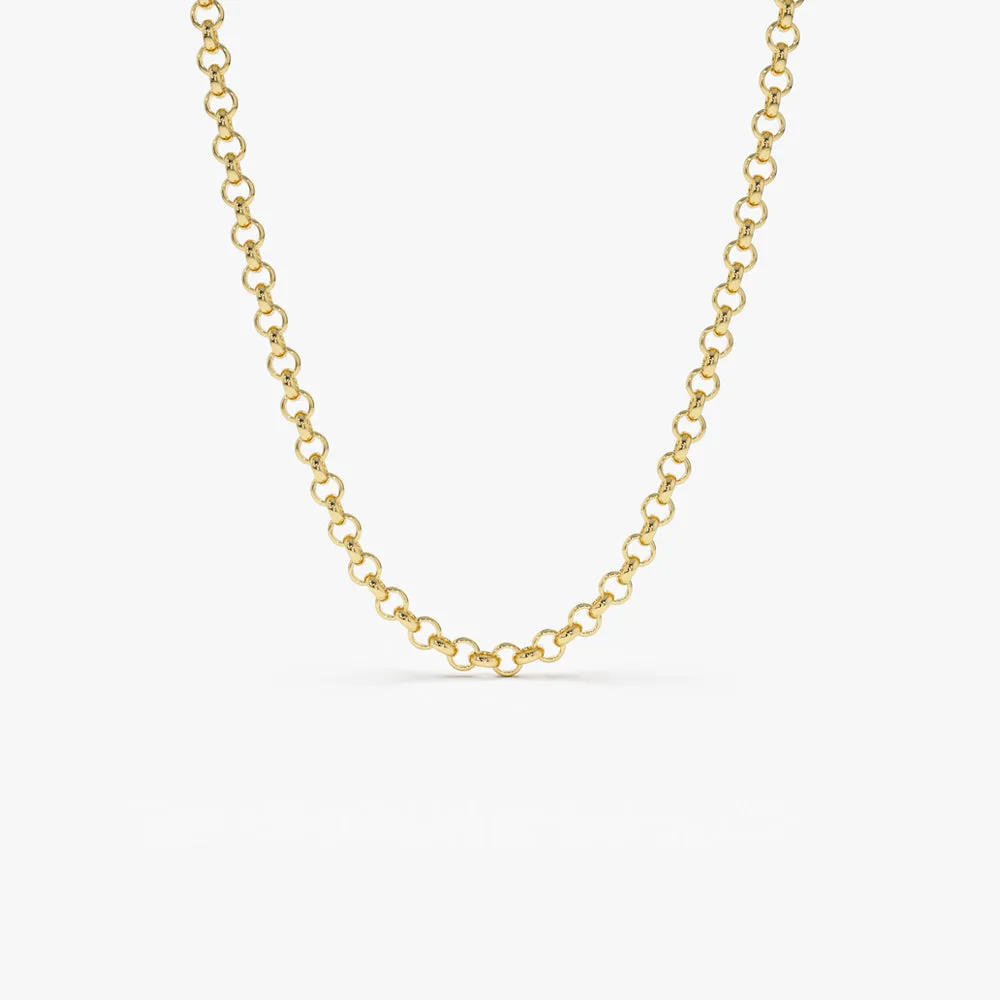 14K Gold 3MM Classic Rolo Chain Necklace - Elegant and Durable Fine Jewelry Accessory