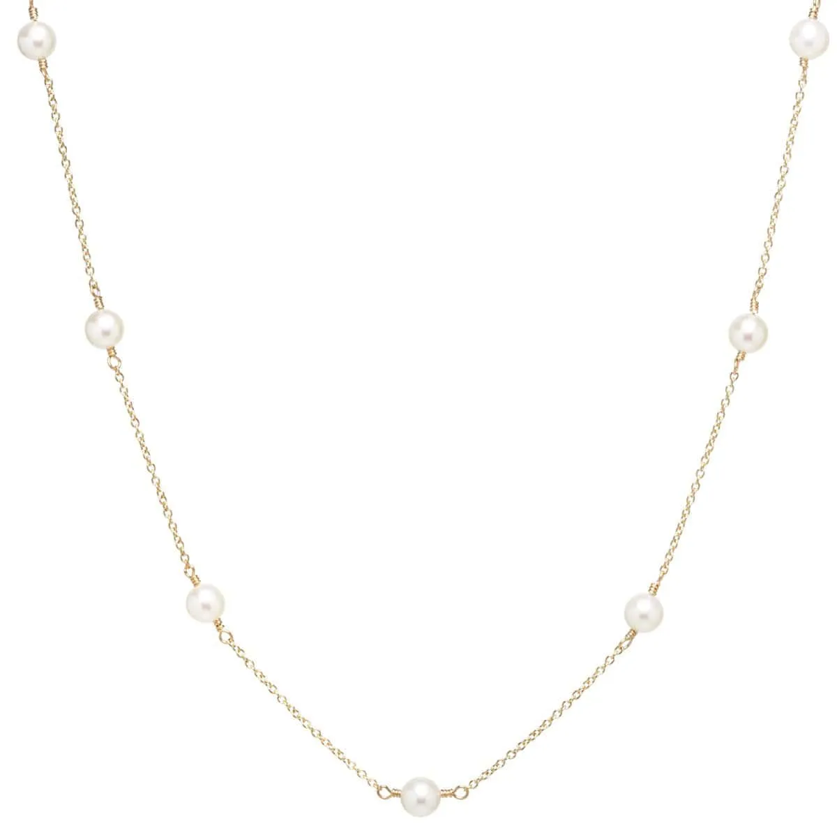 14K Gold 4mm White Freshwater Cultured Pearl Necklace