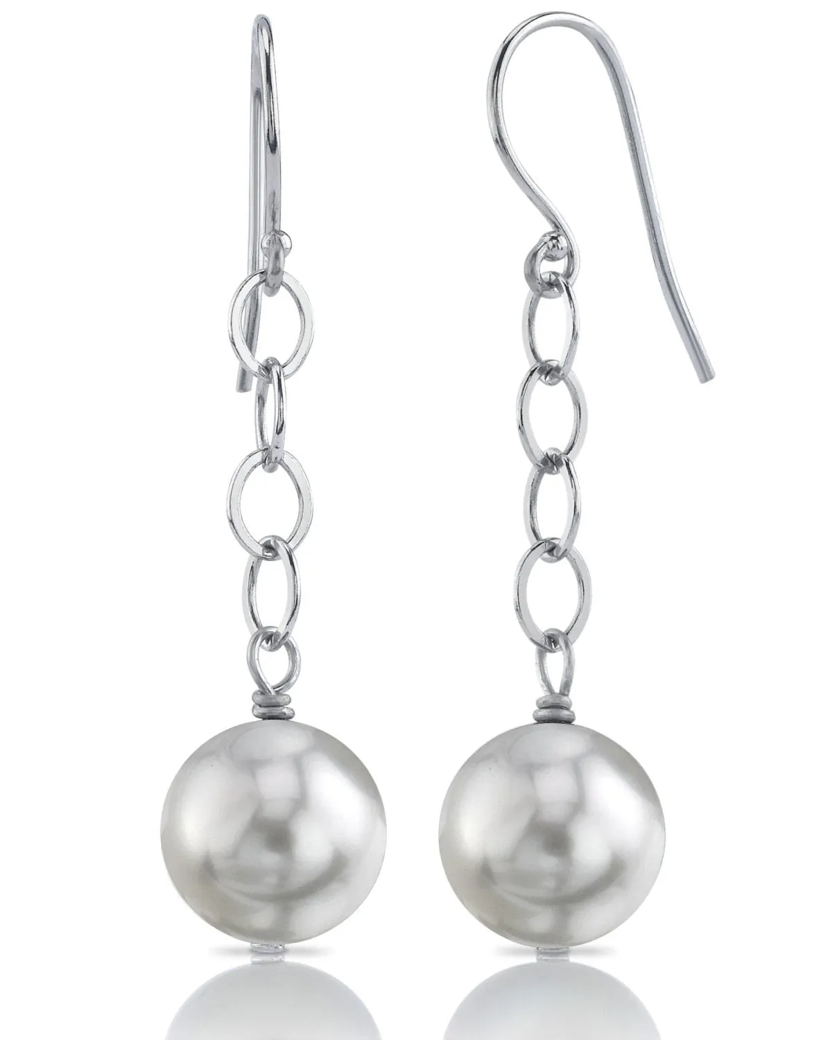 AAA Quality 14K Gold Japanese Akoya 8.5-9.0mm Round Pearl Dangling Tincup Earrings