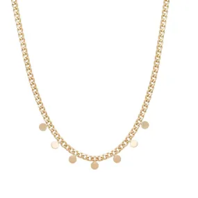 14K GOLD SMALL CURB CHAIN NECKLACE WITH 7 ITTY BIT