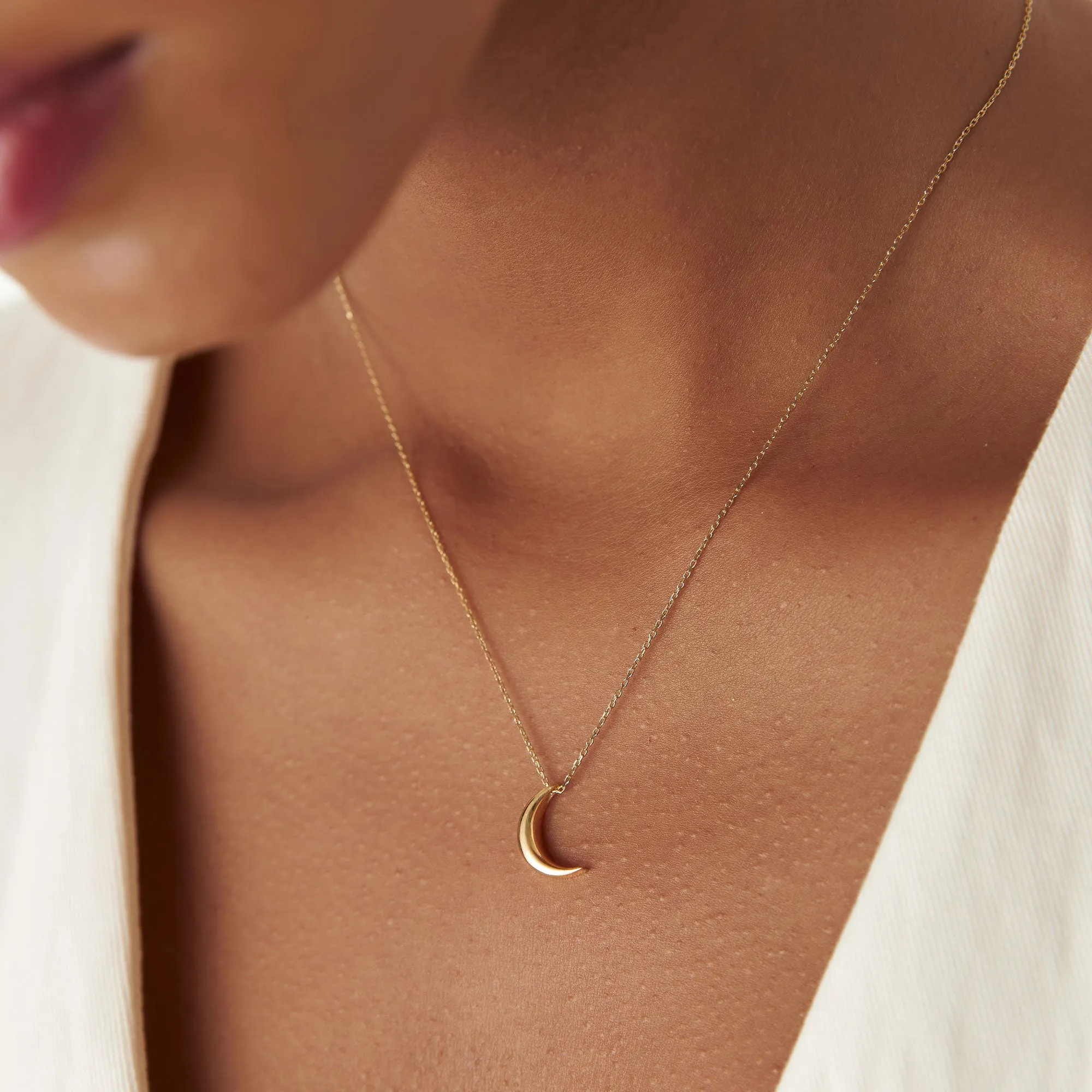 14K Half Moon Crescent Charm Necklace