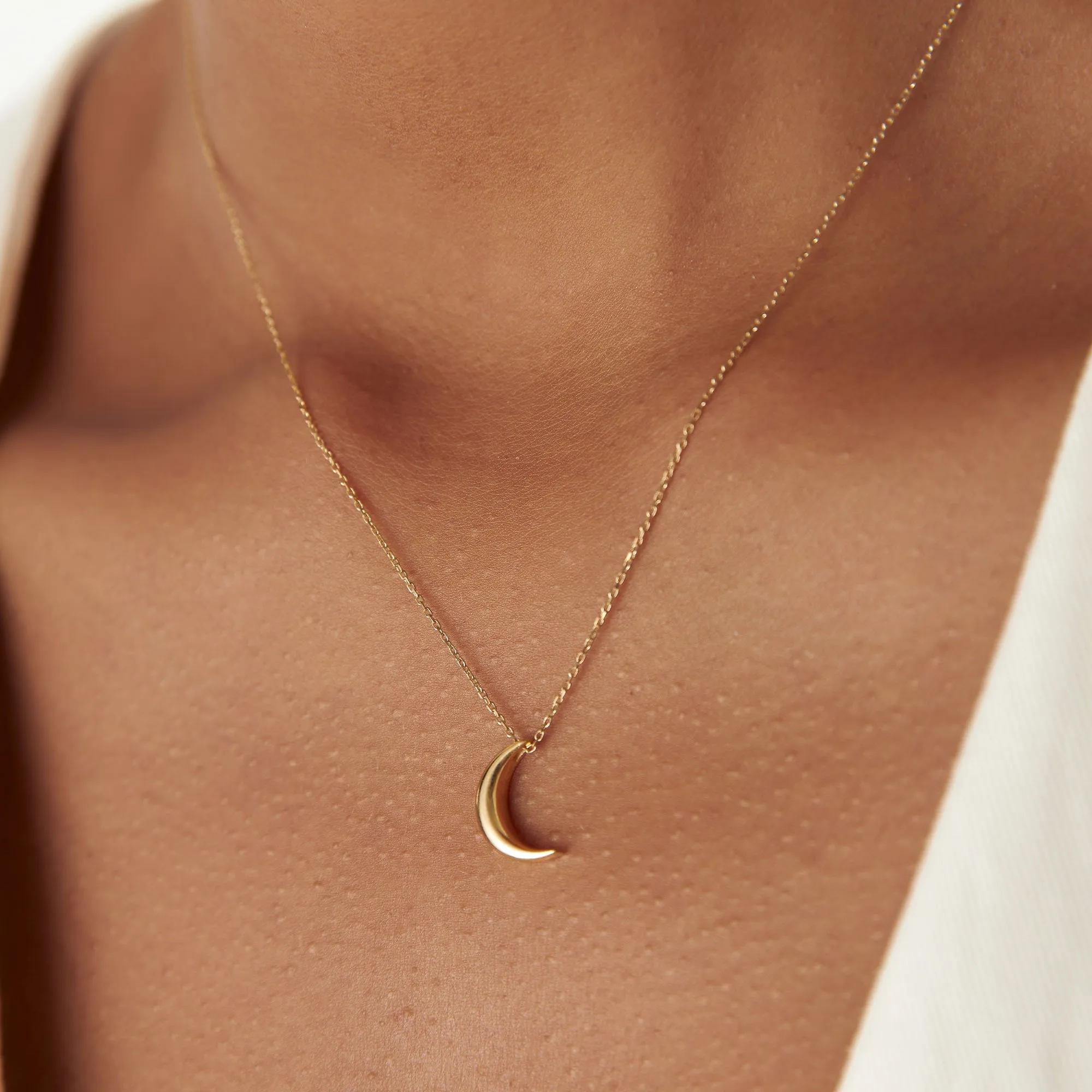 14K Half Moon Crescent Charm Necklace