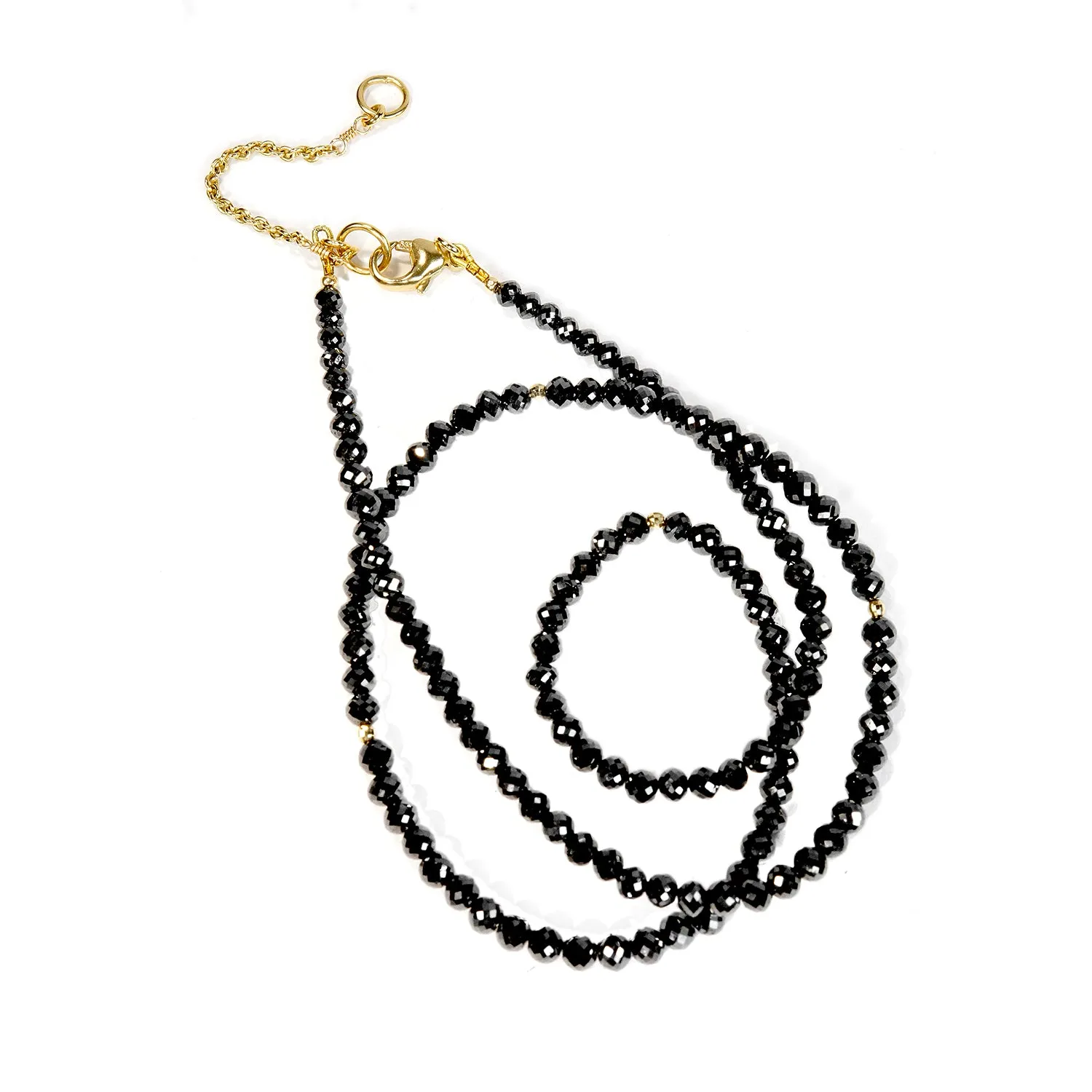 14k Large Black Diamond Faceted Bead Necklace