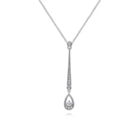 14K White Gold Diamond Bar and Teardrop Necklace