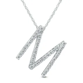 1/5 Carat Tw M Initial Diamond Pendant Necklace In 10K White Gold With Adjustable Chain