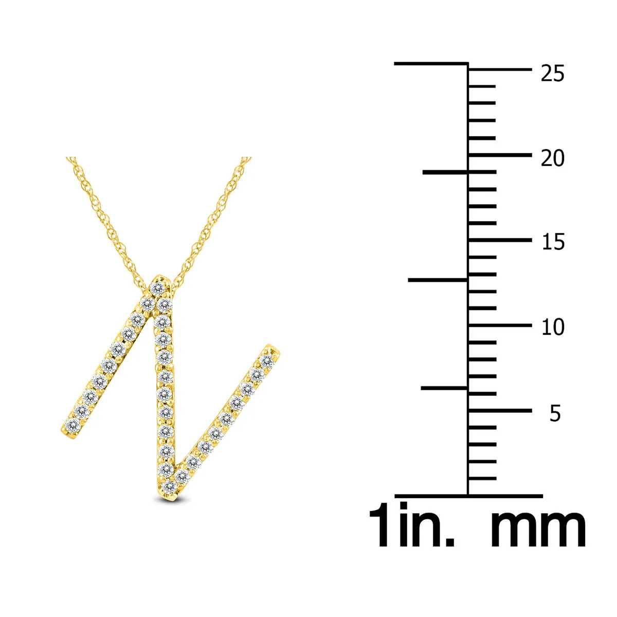 1/5 Carat Tw N Initial Diamond Pendant Necklace In 10K Yellow Gold With Adjustable Chain