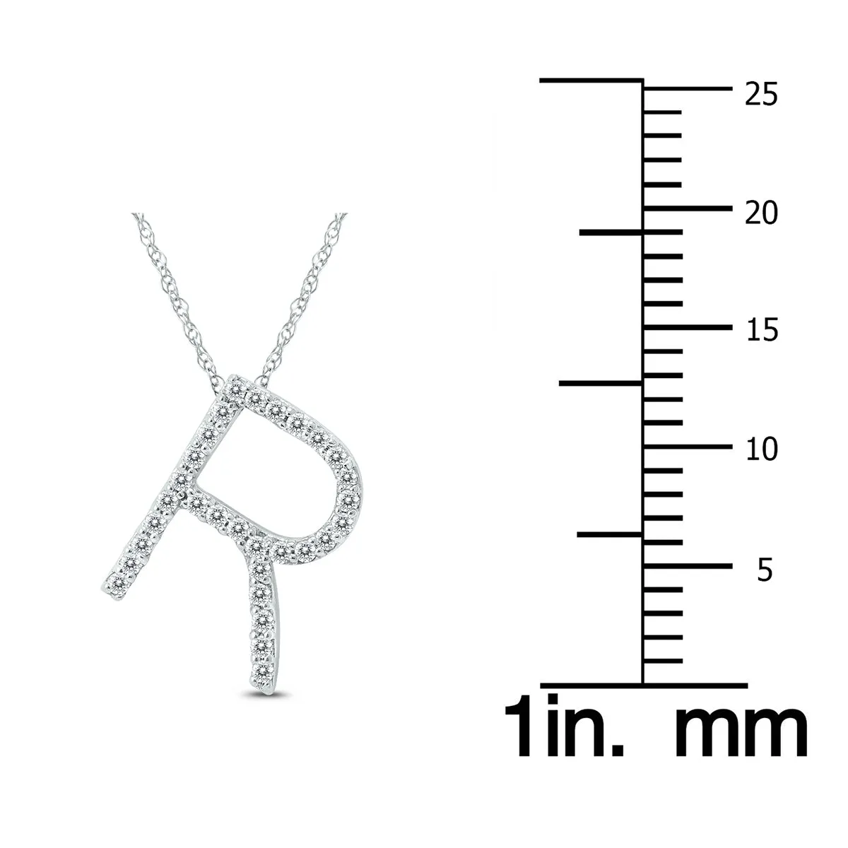 1/5 Carat Tw R Initial Diamond Pendant Necklace In 10K White Gold With Adjustable Chain