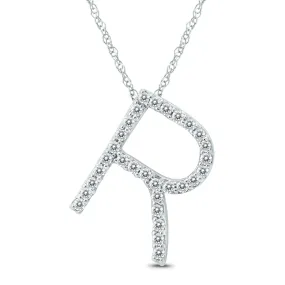 1/5 Carat Tw R Initial Diamond Pendant Necklace In 10K White Gold With Adjustable Chain