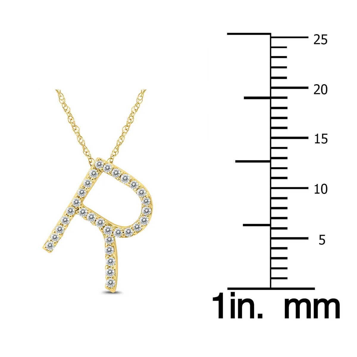 1/5 Carat Tw R Initial Diamond Pendant Necklace In 10K Yellow Gold With Adjustable Chain