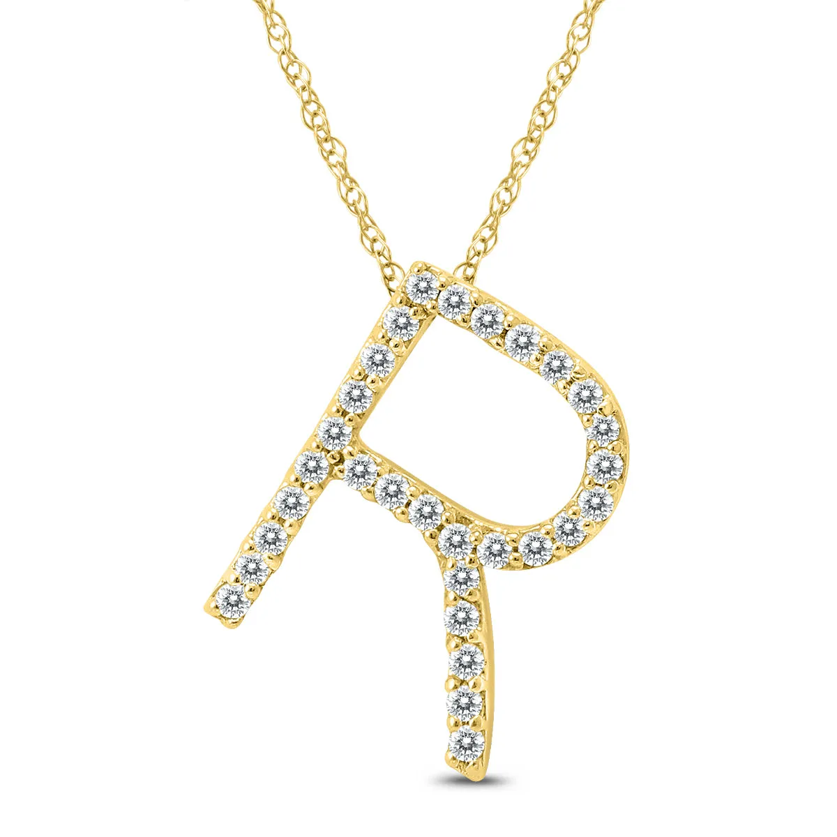 1/5 Carat Tw R Initial Diamond Pendant Necklace In 10K Yellow Gold With Adjustable Chain