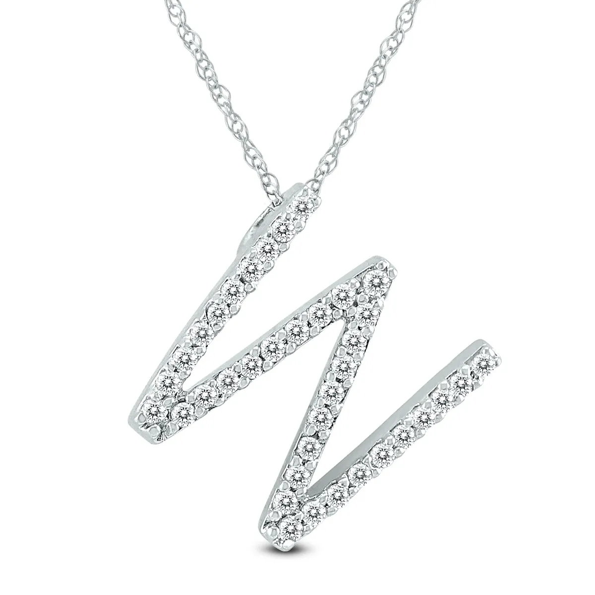 1/5 Carat Tw W Initial Diamond Pendant Necklace In 10K White Gold With Adjustable Chain