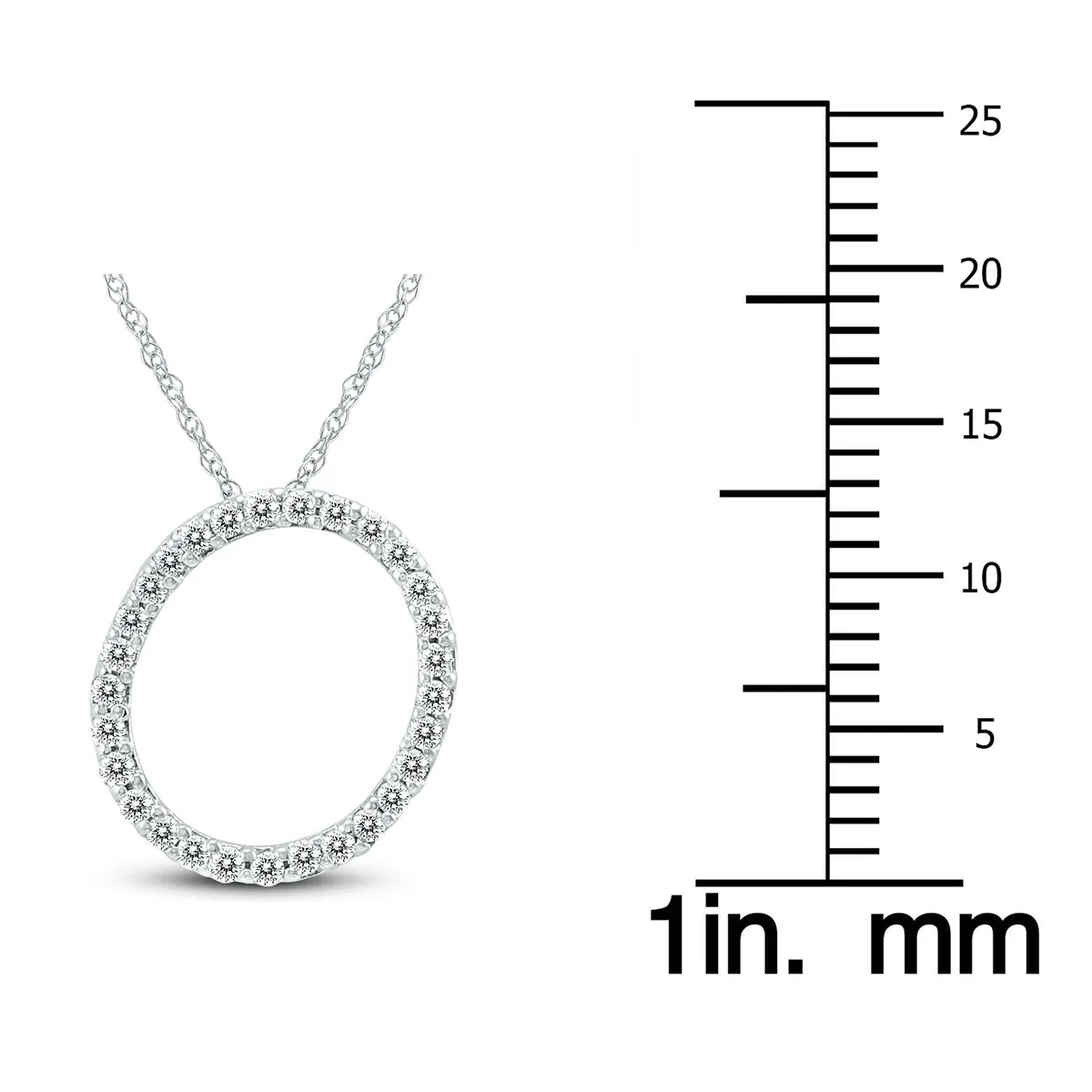 1/6 Carat Tw O Initial Diamond Pendant Necklace In 10K White Gold With Adjustable Chain