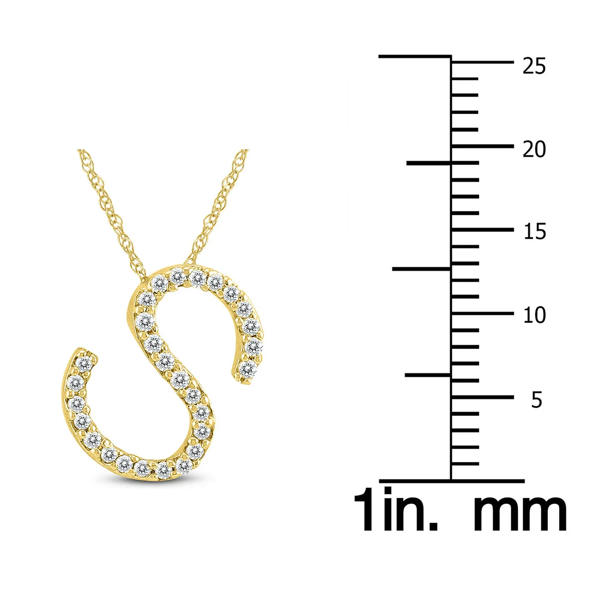 1/6 Carat Tw S Initial Diamond Pendant Necklace In 10K Yellow Gold With Adjustable Chain