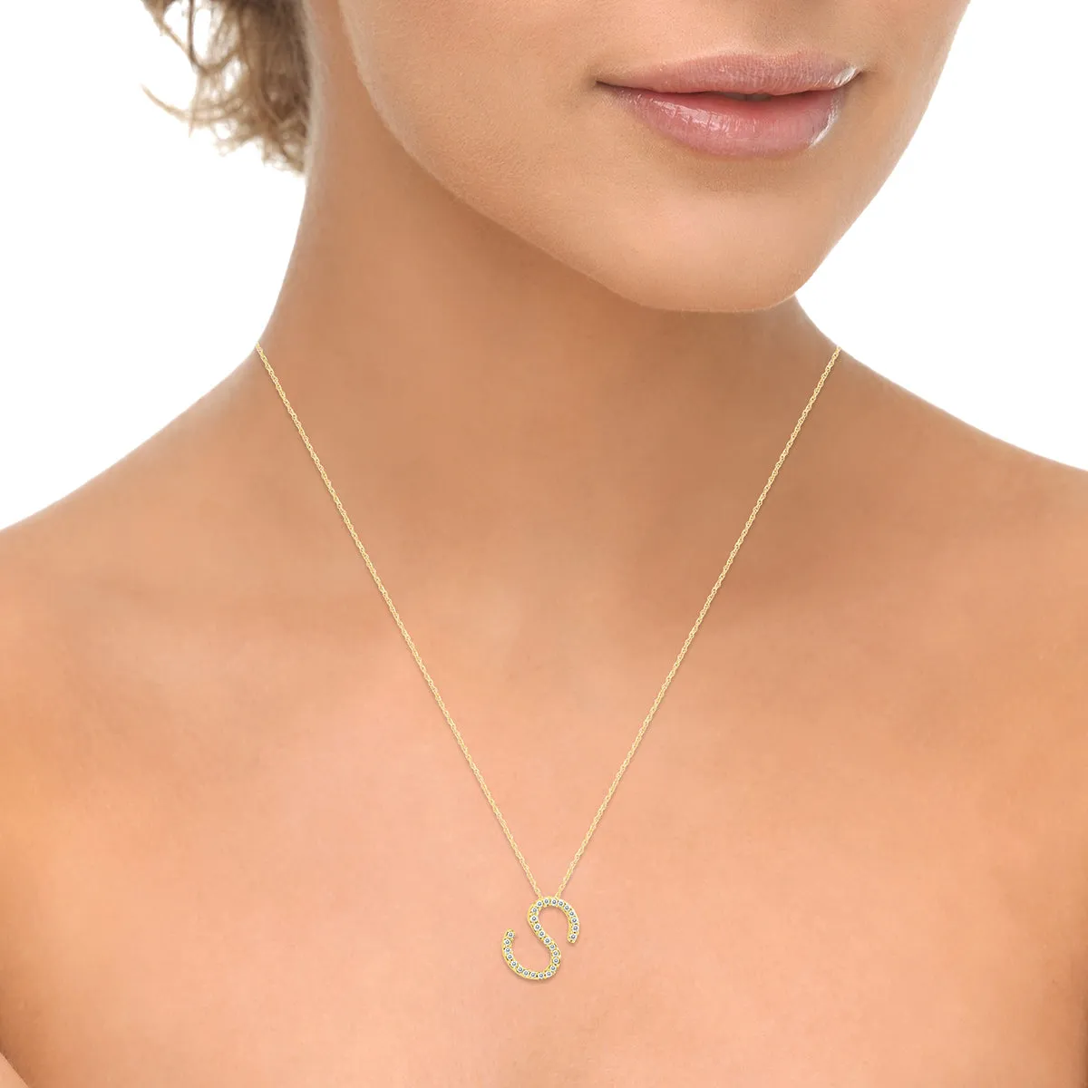 1/6 Carat Tw S Initial Diamond Pendant Necklace In 10K Yellow Gold With Adjustable Chain