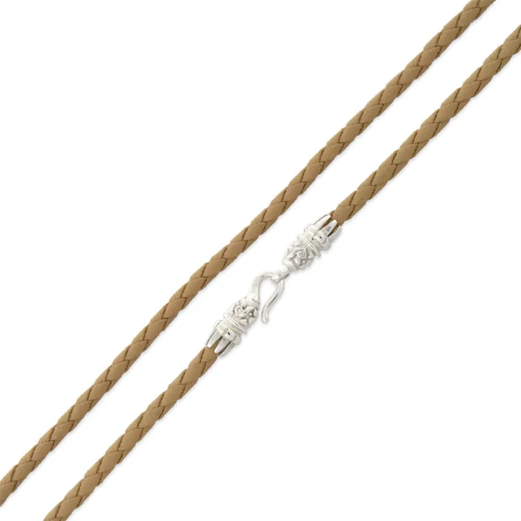 16" Tan Braided Leatherette Necklace 4mm w/ Silver Plated Bali Lock