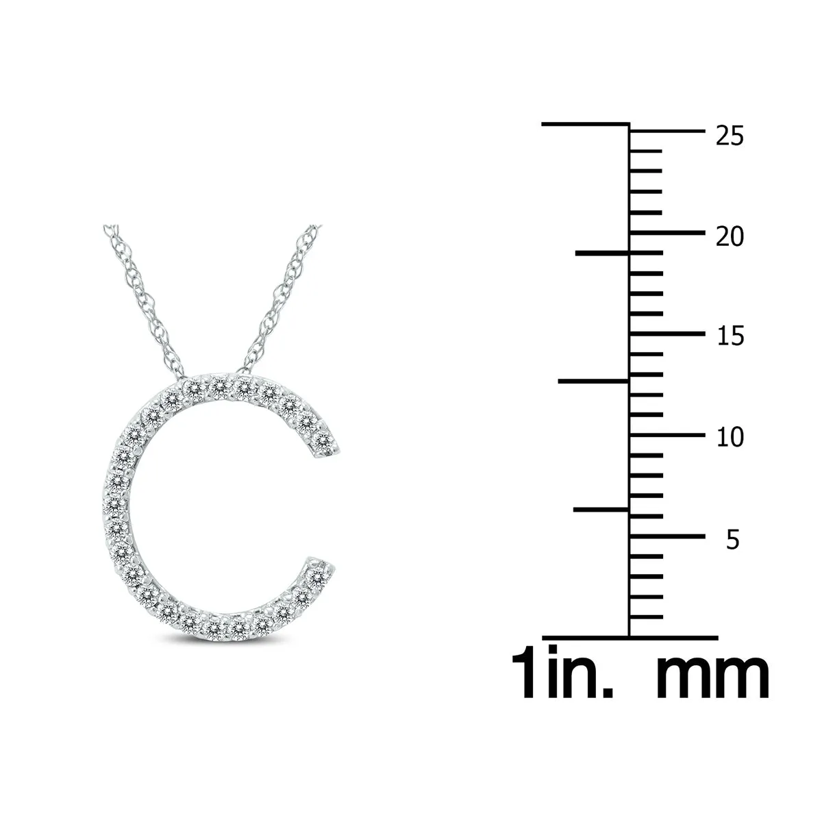 1/8 Carat Tw C Initial Diamond Pendant Necklace In 10K White Gold With Adjustable Chain