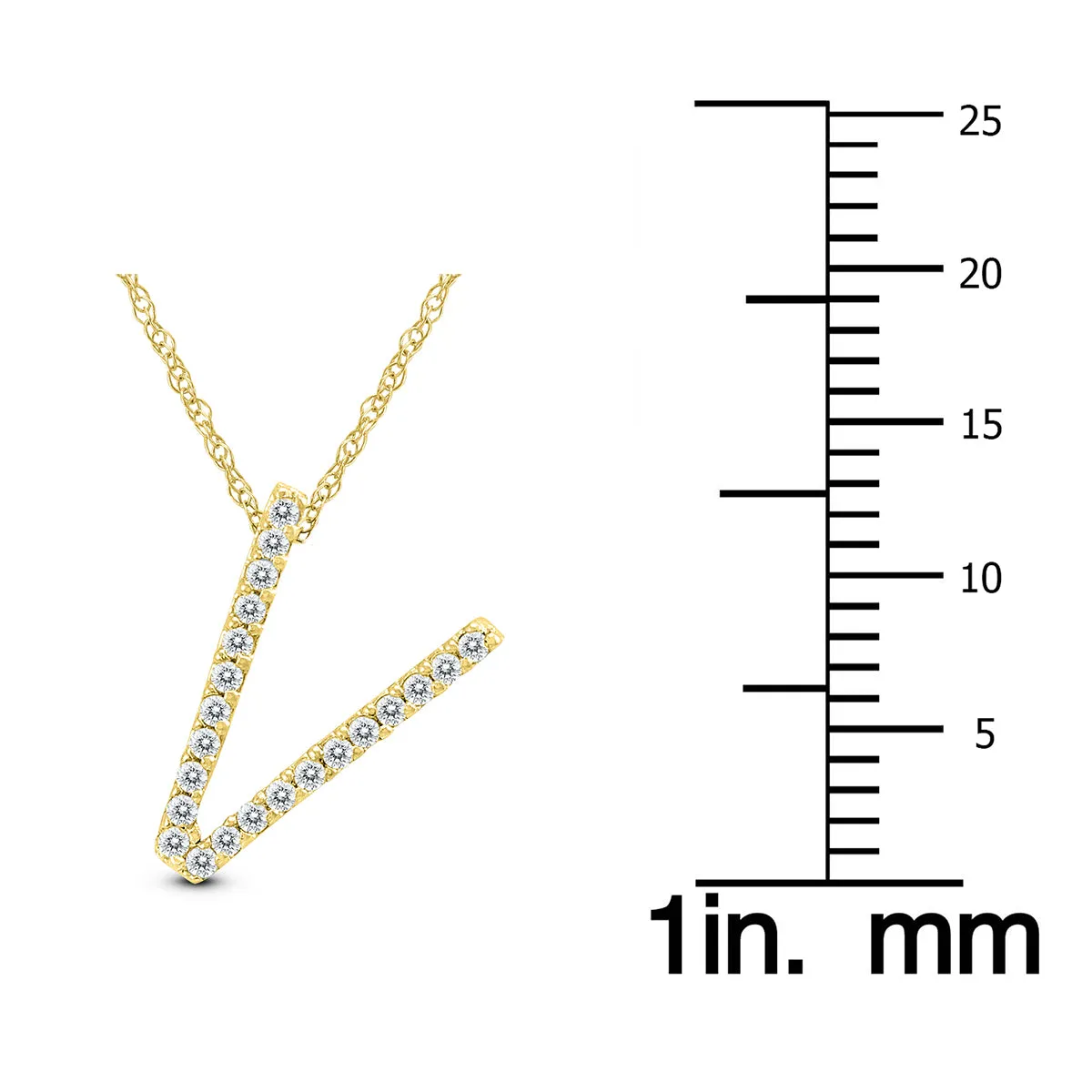 1/8 Carat Tw V Initial Diamond Pendant Necklace In 10K Yellow Gold With Adjustable Chain