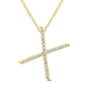 1/8 Carat Tw X Initial Diamond Pendant Necklace In 10K Yellow Gold With Adjustable Chain