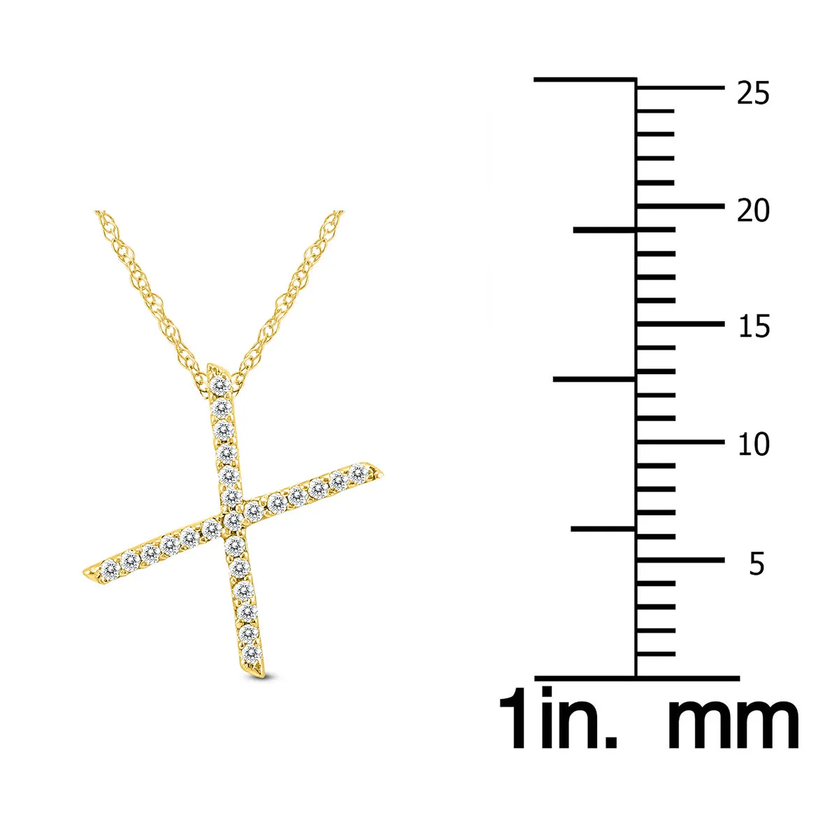 1/8 Carat Tw X Initial Diamond Pendant Necklace In 10K Yellow Gold With Adjustable Chain