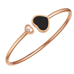 18ct Rose Gold Bangle with Black Onyx Happy Hearts & Diamonds