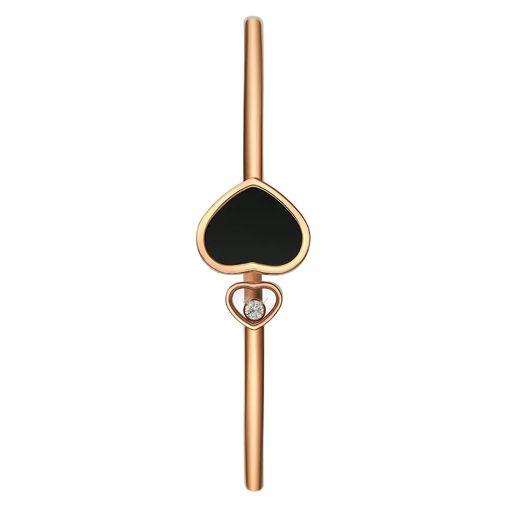 18ct Rose Gold Bangle with Black Onyx Happy Hearts & Diamonds